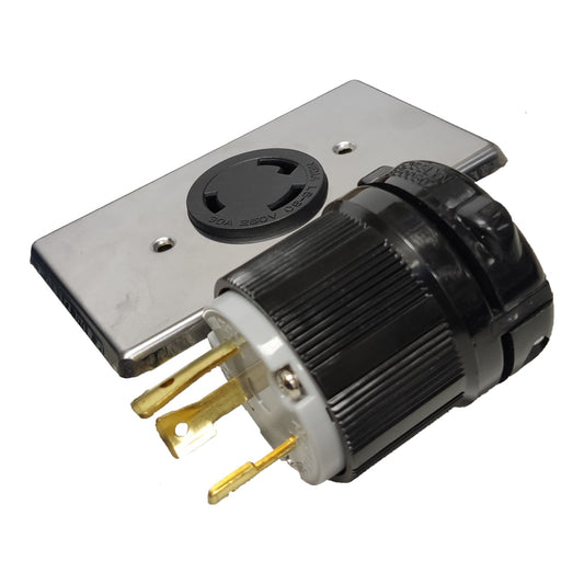  Grippes 30A Twist Lock Set Outlet with Stainless Plate and Plug 2P+E (3P) 250V Twistlock Set (NEMA L6) WJ6331B and BL-630P and 9221 Electx Electrical Supply