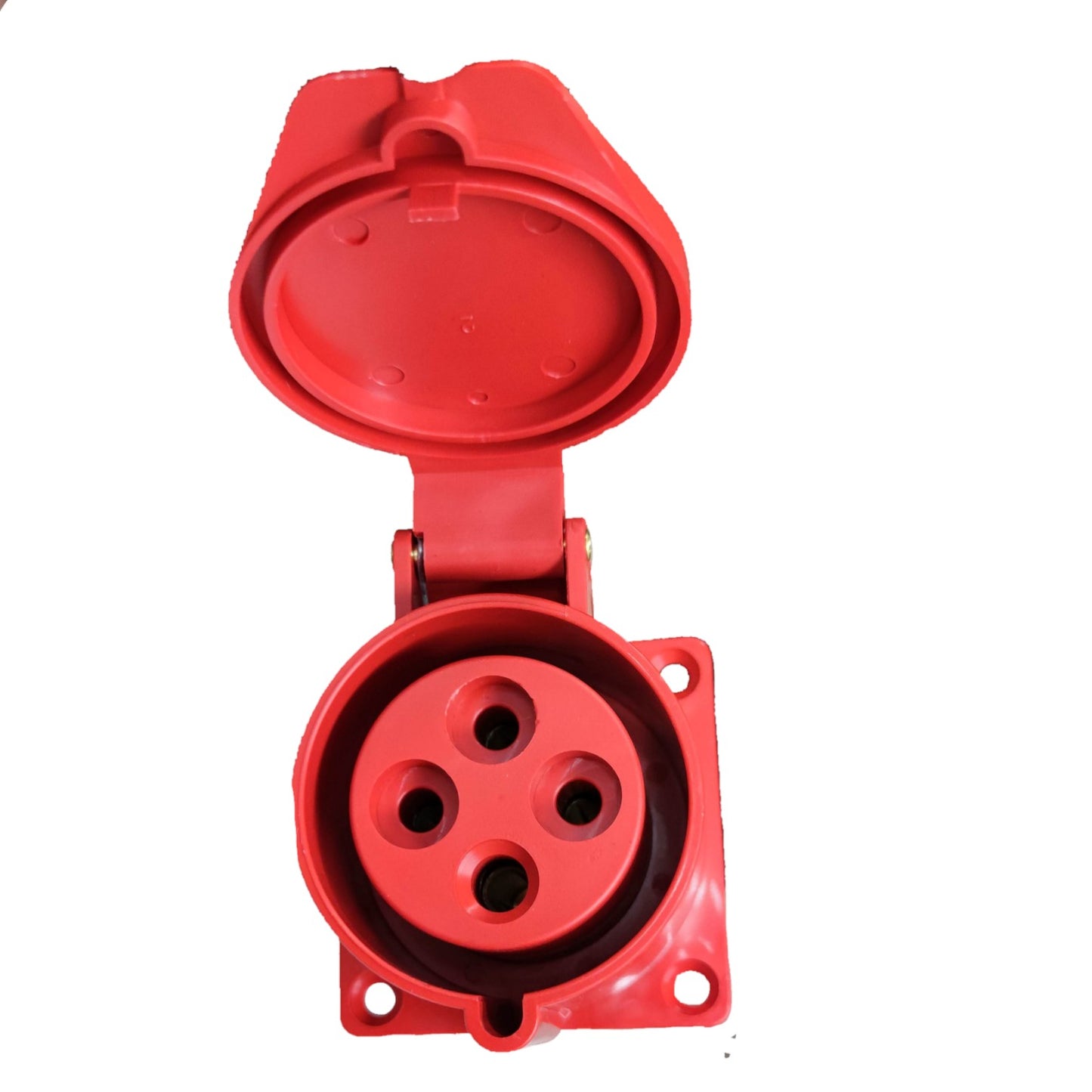 Red electrical plug on a white background
