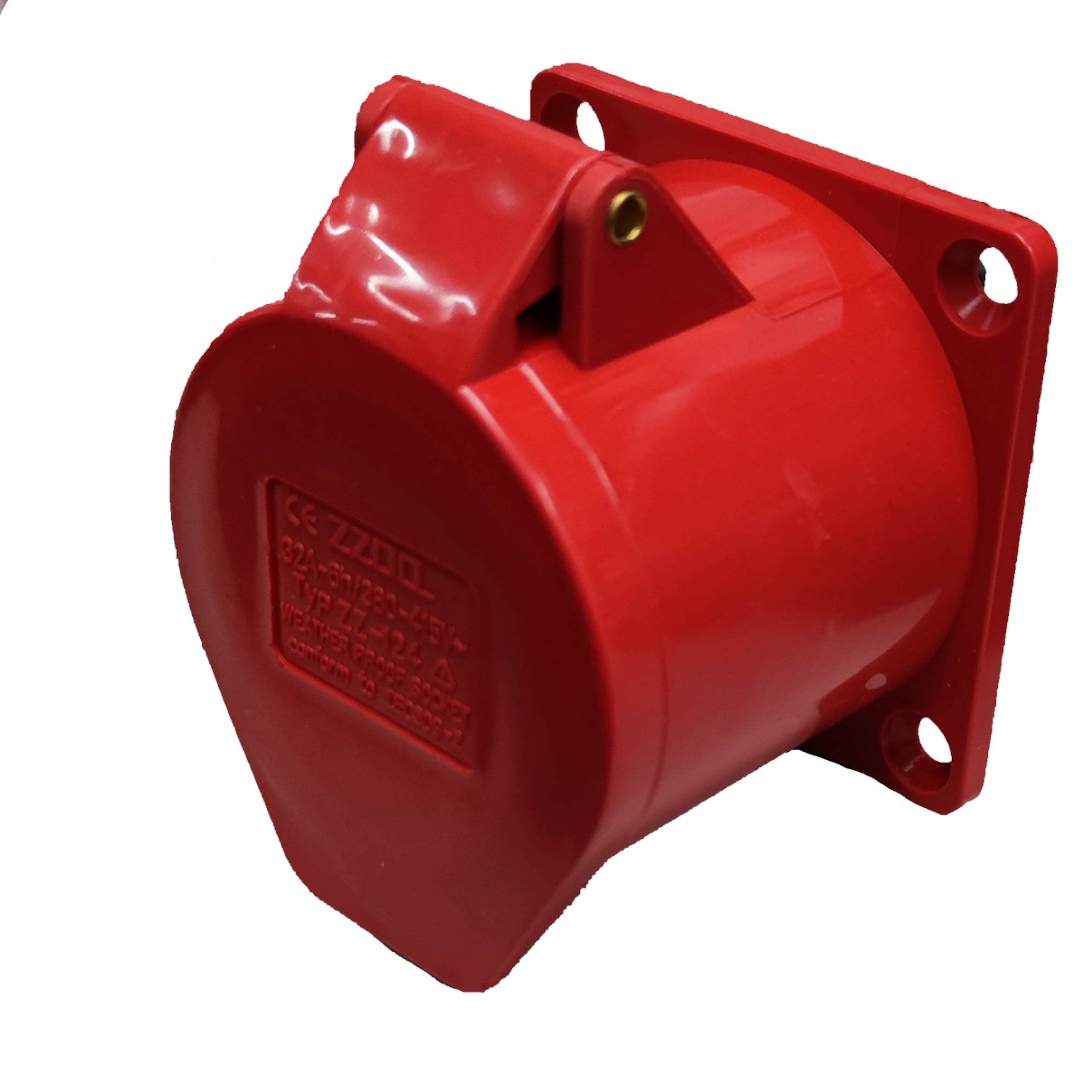 Red plastic component on a white background