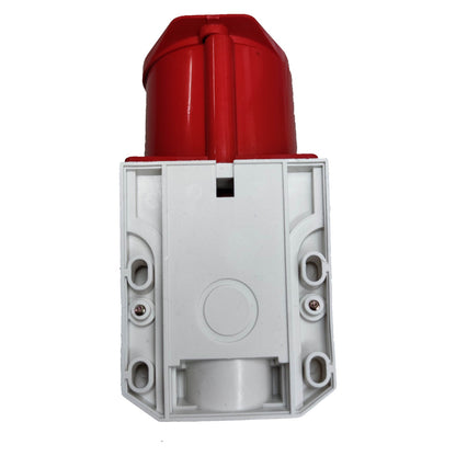 Red and gray electrical junction box on a white background