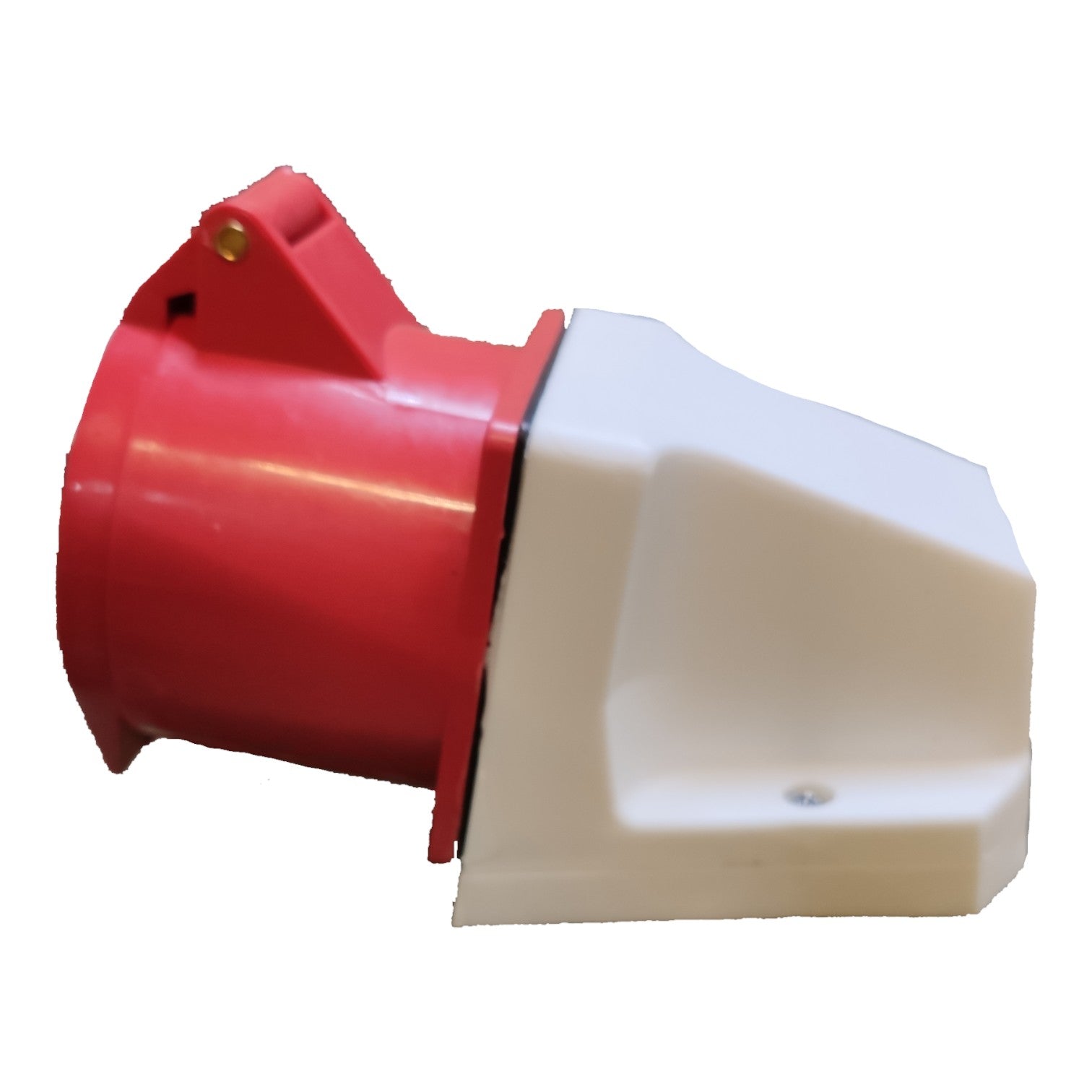Red and white cylindrical object on a white background