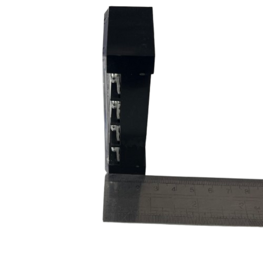 Grippes 45A 4 Pairs Terminal Block 600V black plastic electrical connector with four metal terminals and ruler for scale