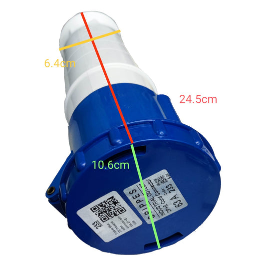 Blue and white cylindrical device with measurement markings on a white background