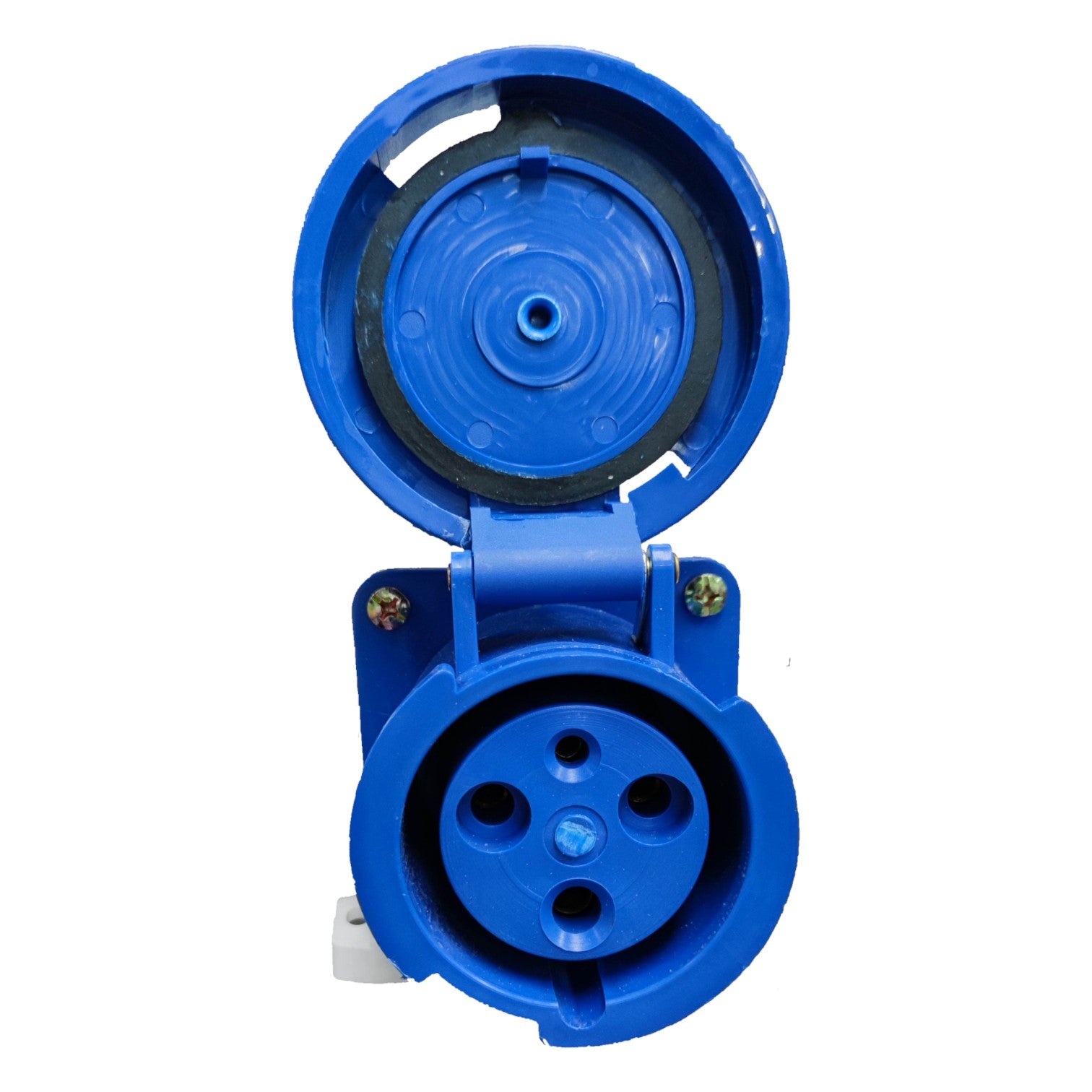 Blue electrical plug on a white background