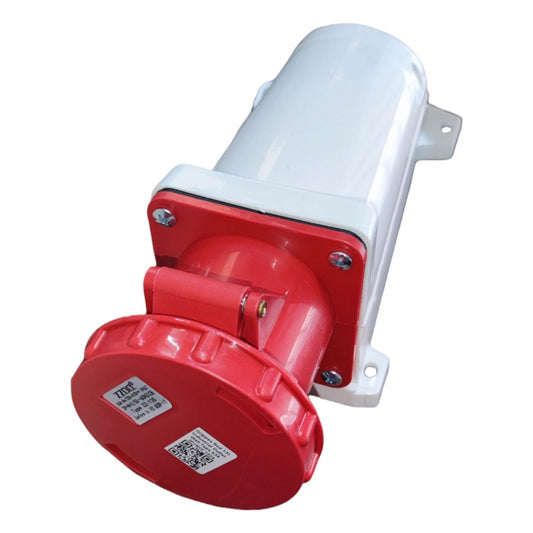 Red and white industrial alarm bell on a white background