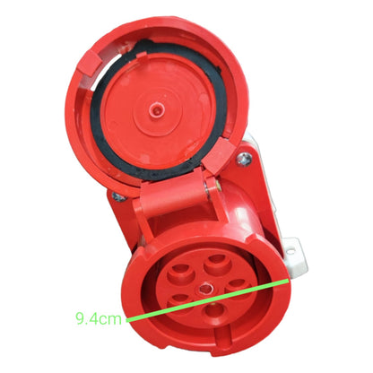 Red mechanical component with a black interior on a white background