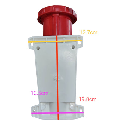 Measurement chart with a red cylindrical object and labeled dimensions on a white background