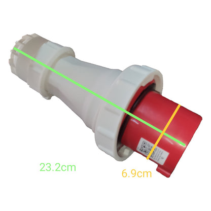 Plumbing fitting with measurements on a white background