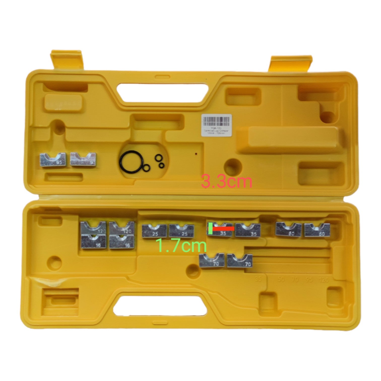 Yellow tool case with metal components on a white background