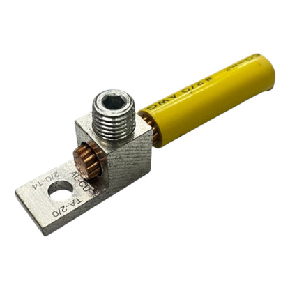 Metal tool with yellow handle on a white background