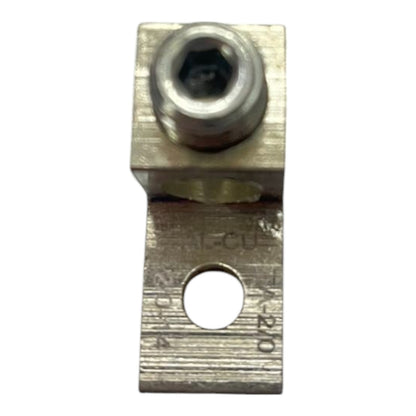 Metal component with threaded hole and square block on a white background