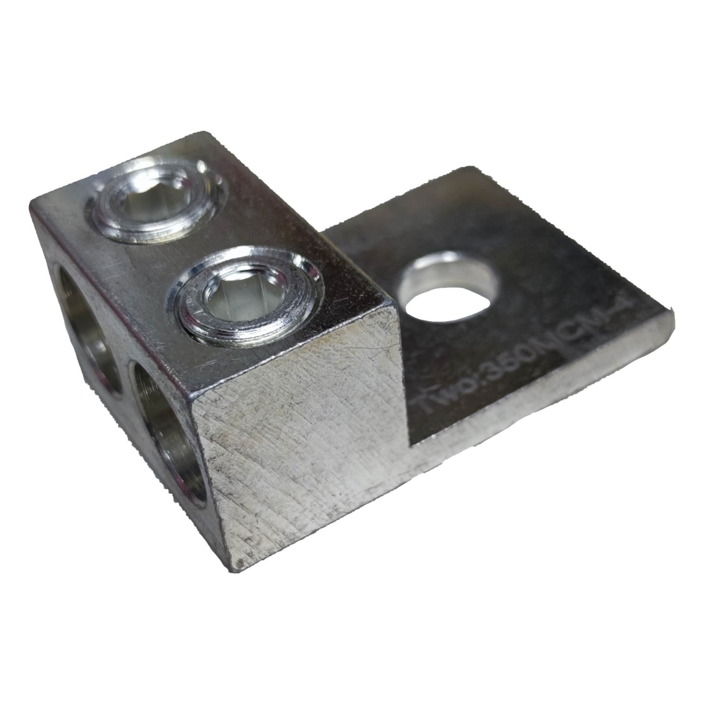 Metal bracket with multiple holes on a white background