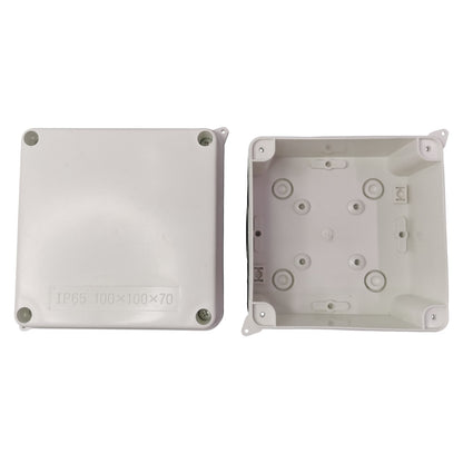 Two white plastic enclosures on a white background