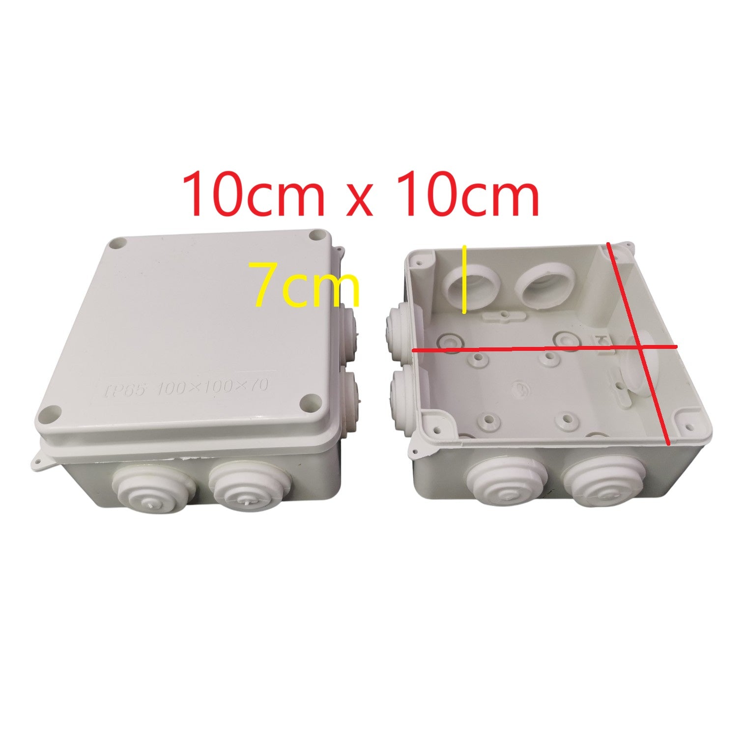 Two electrical junction boxes with measurements indicated on a white background