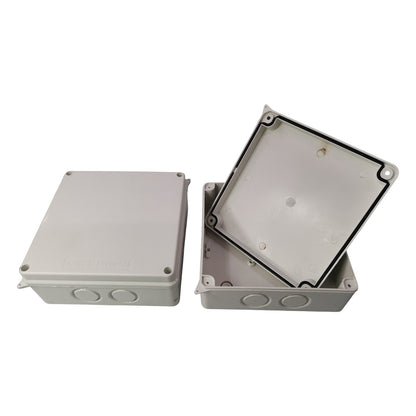 Two gray plastic boxes on a white background