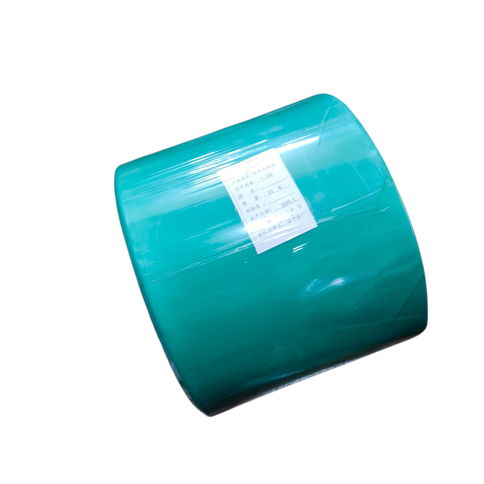 Roll of green plastic sheeting on a white background