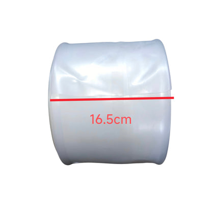 Roll of clear plastic wrap with a red line and measurement '16.5cm' on a white background