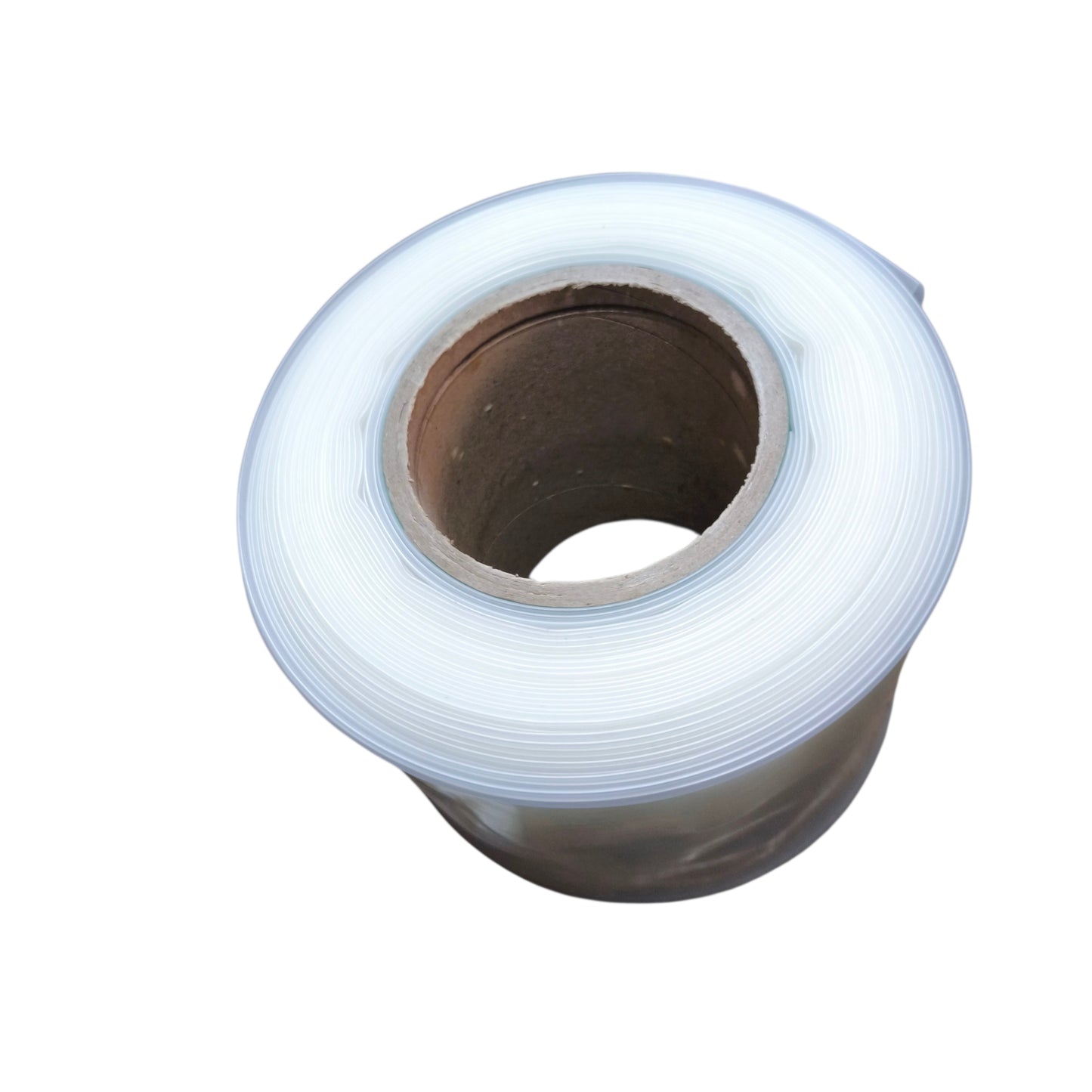 Roll of clear plastic sheeting on a white background