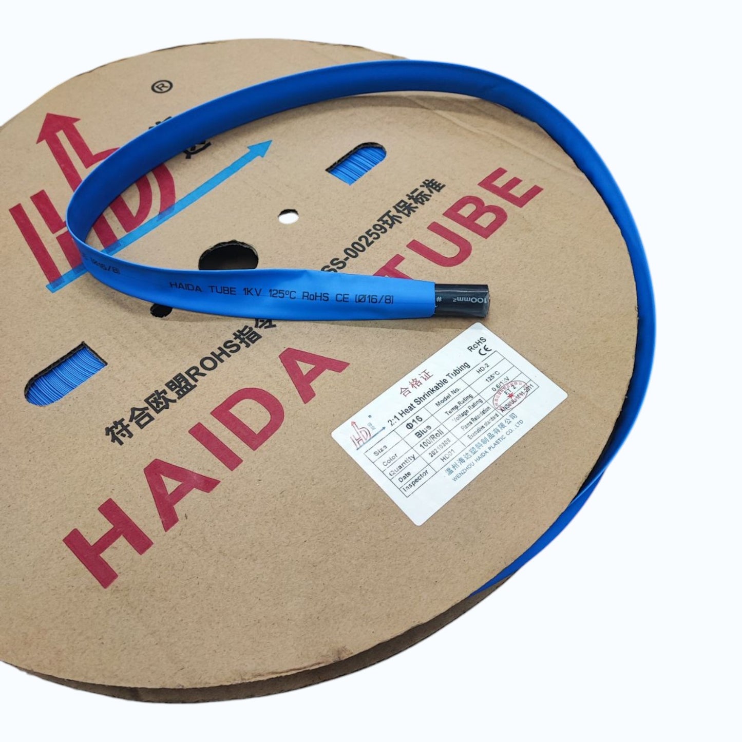 Heat Shrinkable Tube 16mm Blue for 100mm 4/0 AWG Temp. rating 125°C,Voltage Rating 0.6/1kV 100meters per roll