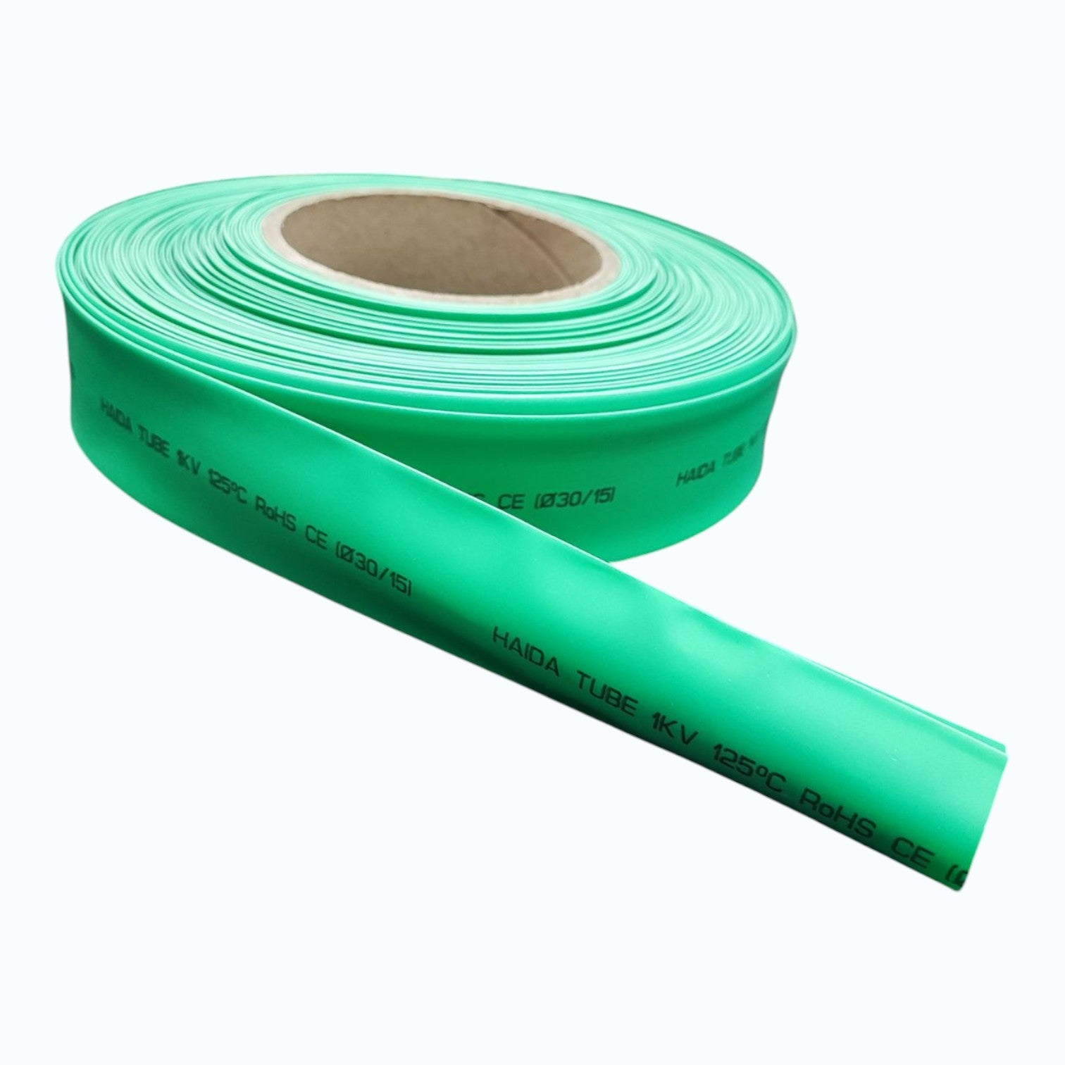 Heat Shrinkable Tube 30mm Green Temp. rating 125°C,Voltage Rating 0.6/1kV 50meters/roll
