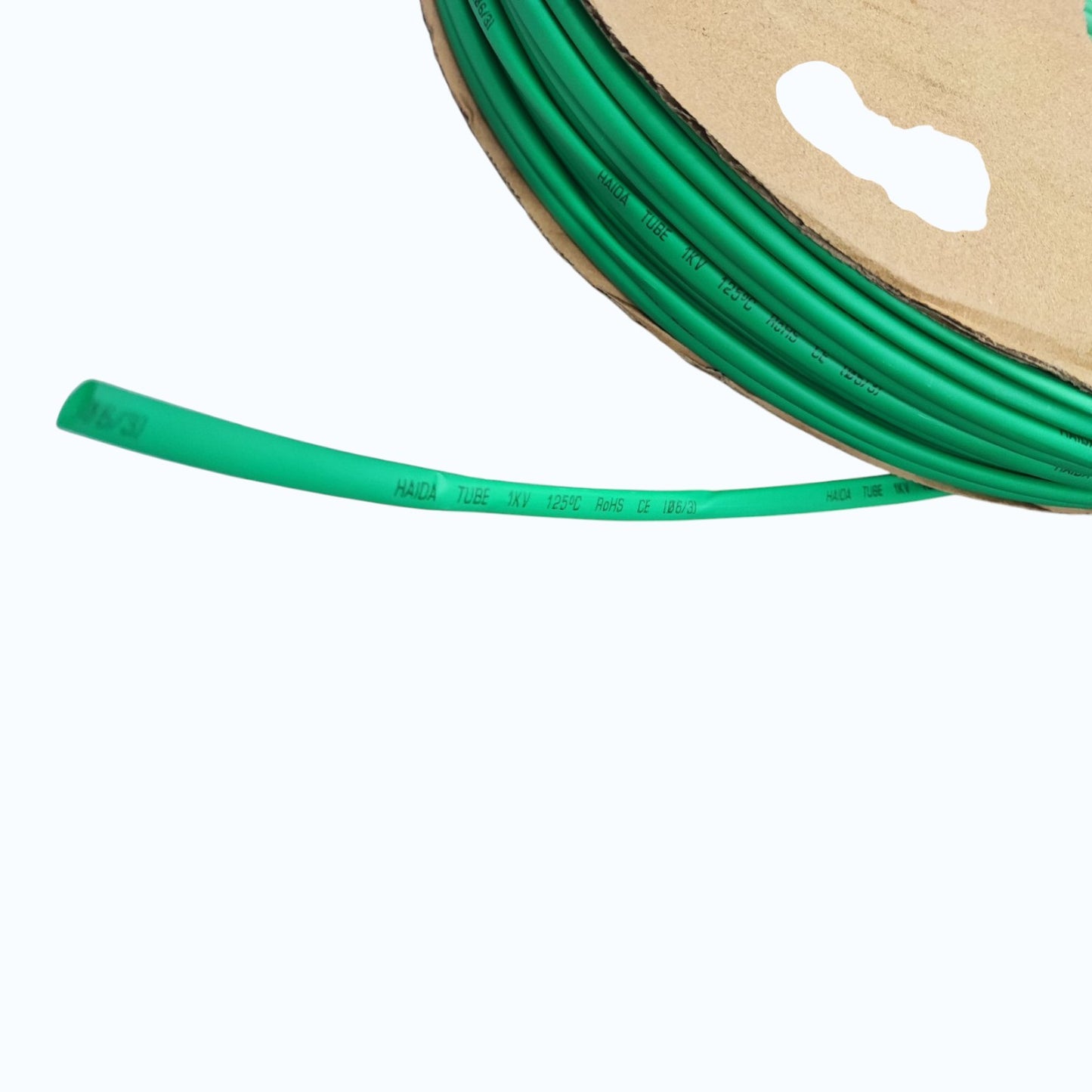 Heat Shrinkable Tube 6mm Green for 8.0mm-14mm 8/7-6/7 AWG Temp. rating 125°C,Voltage Rating 0.6/1kV 200meters per roll