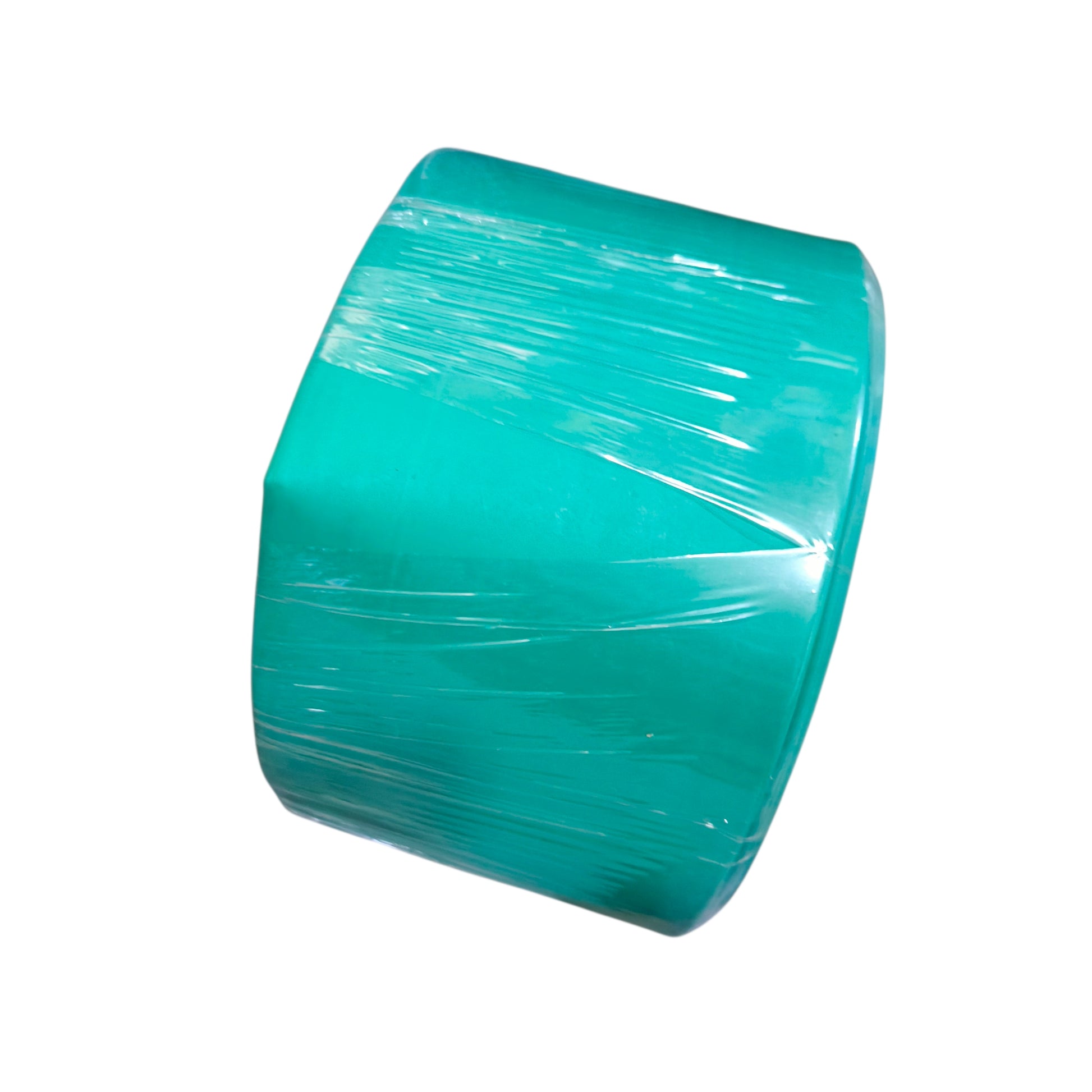 Roll of green cellophane wrap on a white background