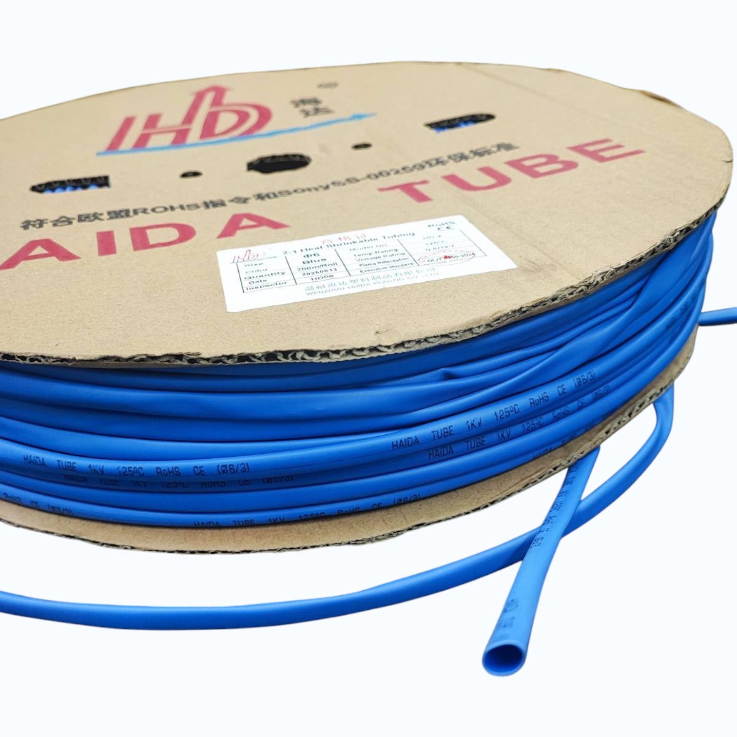 Heat Shrinkable Tube Blue (6mm) for 8.0mm 8/7 AWG Temp. rating 125°C,Voltage Rating 0.6/1kV 200meters per roll