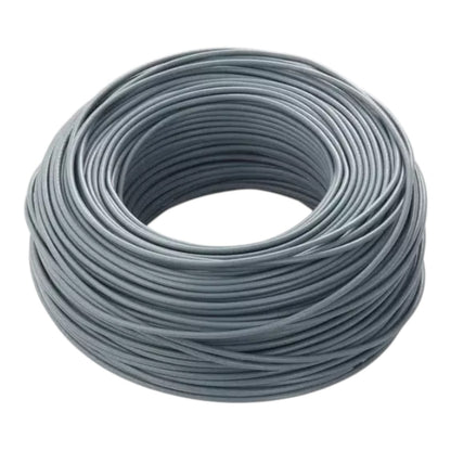 A coiled roll of gray cable or wire on a plain white background.