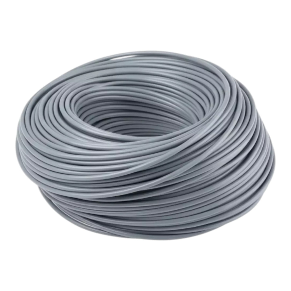 A coiled roll of light gray electrical wire or cable on a plain white background.
