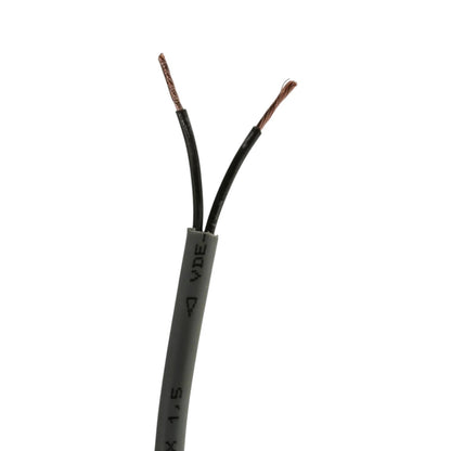 A close-up of a gray multi-core cable with two exposed ends showing copper wires, on a solid white background.