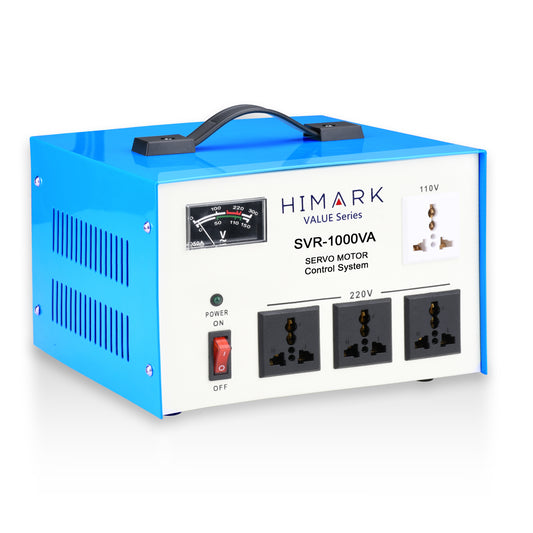Himark power stabilizer with blue and white design on a white background