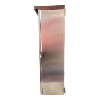 Side view of the tall narrow stainless steel NEMA 4X enclosure for the Himel 630A MCCB.