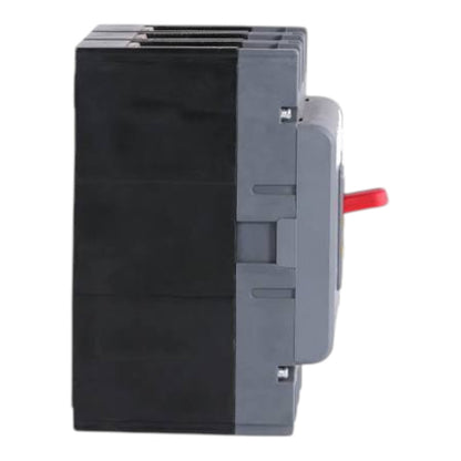 A black and gray electrical contactor or relay component with a small red handle, shown from a side profile view on a white background.