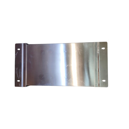 A rectangular brushed metal mounting bracket with pre-drilled screw holes on both ends, shown against a plain white background.