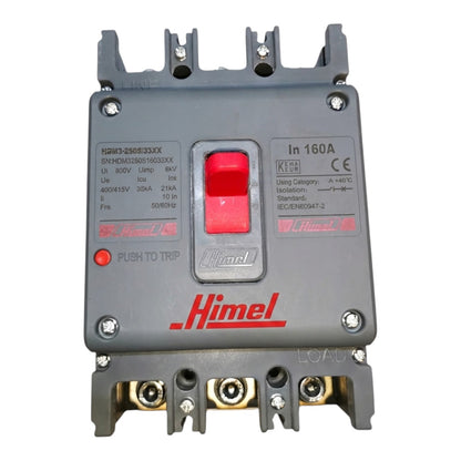 A gray Himel electrical circuit breaker with a red central handle and red printed branding, photographed on a plain white background.