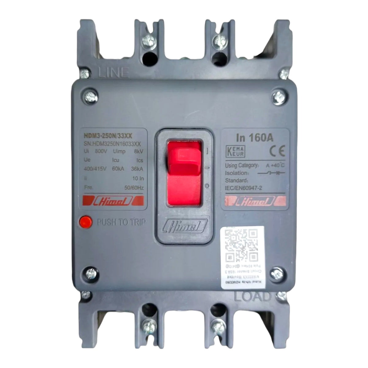 Himel 160A 4 Pole MCCB front view - Electx Electrical Supply