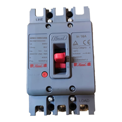A Himmelfrund electrical contactor with a gray plastic housing, featuring a red central switch and red terminal blocks, photographed on a white background.