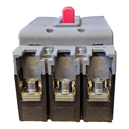 A three-terminal electrical contactor or relay component with a gray top housing, black lower body, and a red terminal lever, shown on a plain white background.