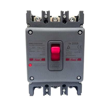 A Himmelfrund electrical contactor with a gray plastic housing, featuring a prominent red central switch and red brand labels, shown against a plain white background.