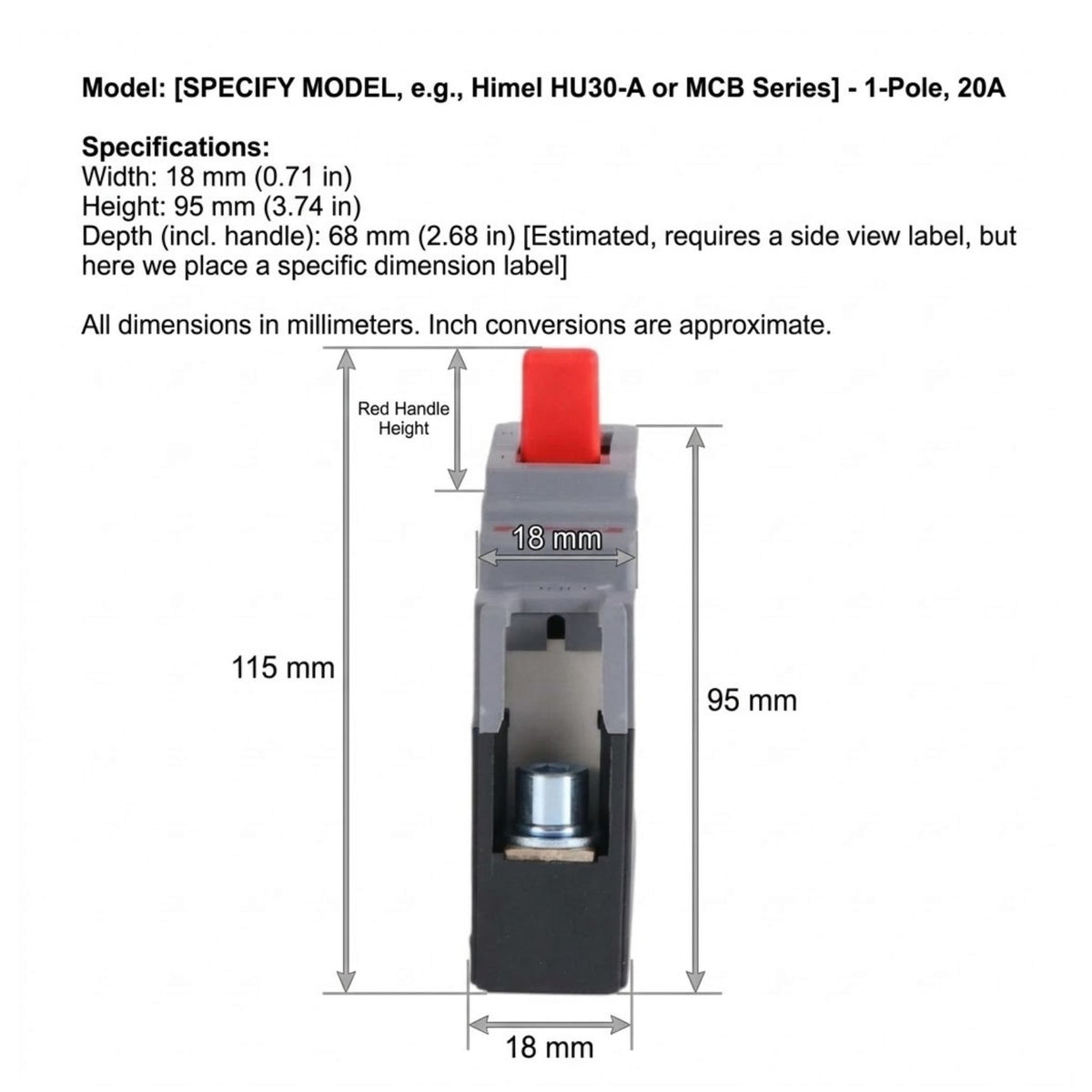 Himel 20A 1 Pole Molded Case Circuit Breaker 20KAIC 400V MCCB HDM2125L0201