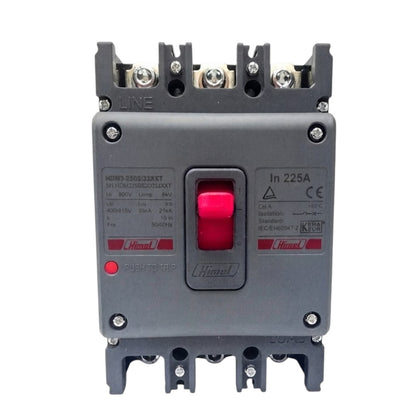 A Himmelfrund electrical contactor with a gray plastic housing, featuring a prominent red central switch and red brand logos on the front panel.