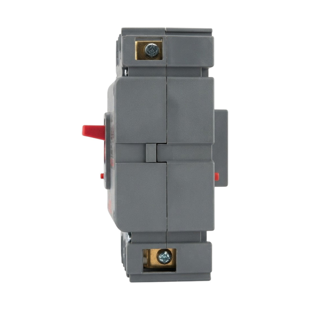 A gray electrical switch component with a red lever and gold-colored screw terminals, shown against a plain white background.