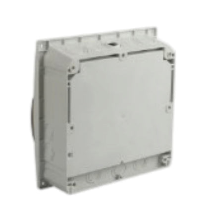 A light gray metal electrical junction box or conduit enclosure shown at an angle on a plain white background.