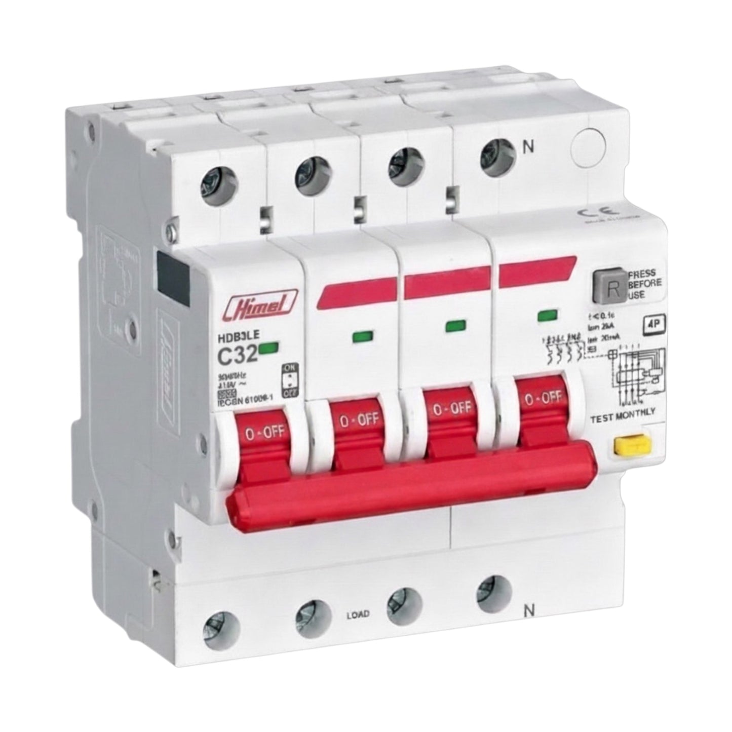 Himel 32A 4P+N 30mA 6 KAIC 220V Residual Current Operated Circuit Breaker RCBO with Overload Protection HDB3LE4C32