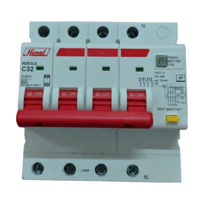 Himel 32A 4P+N 30mA 6 KAIC 220V Residual Current Operated Circuit Breaker RCBO with Overload Protection HDB3LE4C32