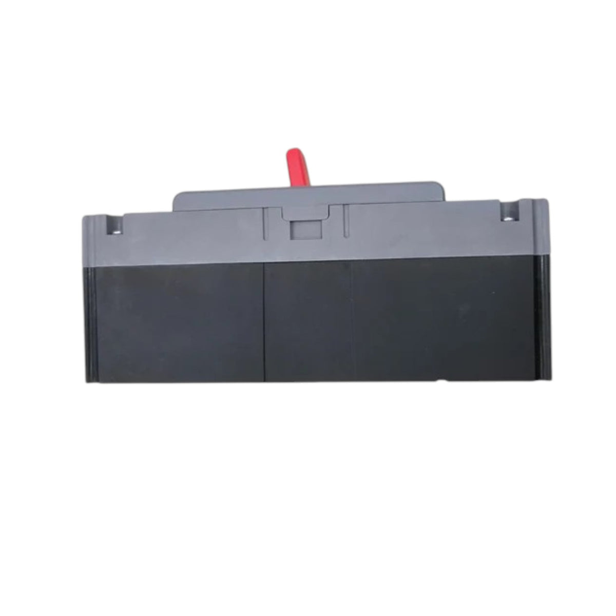 A dark gray and black plastic battery or adapter component with a small red tab on top, shown against a plain white background.