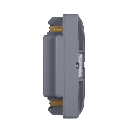 A gray electrical junction box or terminal block with gold-colored screw terminals visible on the side, shown against a plain white background.