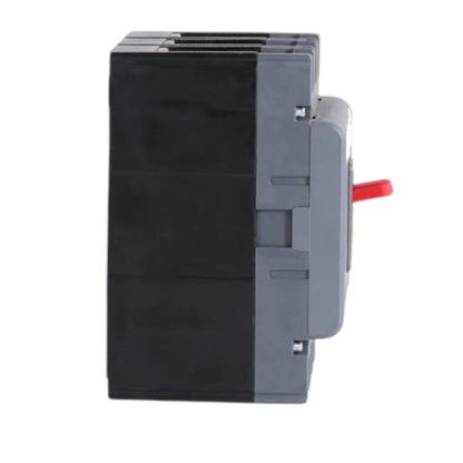 A compact electrical contactor or relay component with a black main body, gray side housing, and a small red lever, shown on a plain white background.