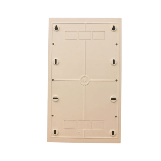 A rectangular beige plastic mounting plate or base with pre-drilled screw holes, mounting tabs, and small black rubber feet, shown against a plain white background.