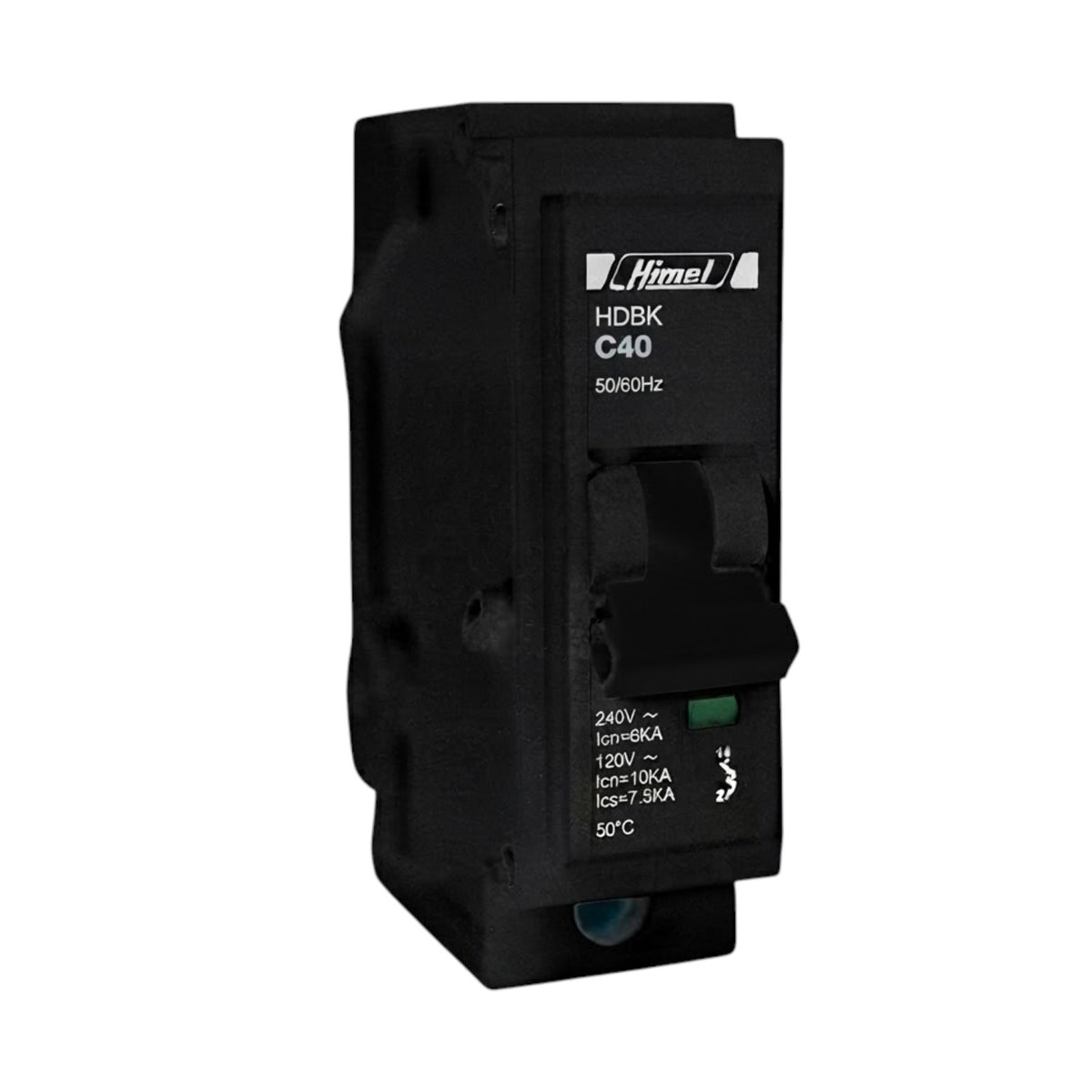 A black HimeL HDBK C10 50/60Hz circuit breaker module, shown at a three-quarter angle on a plain white background.